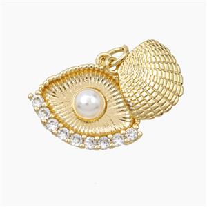 Copper Scallop Shell Pendant Pave Zirconia Resin Gold Plated, approx 14-19mm