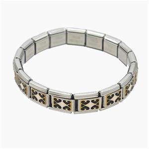 Raw Stainless Steel Module Bracelet With Heart, approx 9-10mm, 17cm length