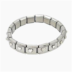 Raw Stainless Steel Module Bracelet Pave Acrylic Heart, approx 9-10mm, 17cm length