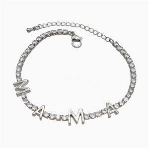 Copper MAMA Bracelets Pave Zirconia Platinum Plated, approx 5-8mm, 3mm, 18-23cm length
