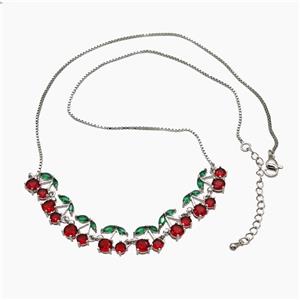 Copper Cherry Necklace Pave Zirconia Platinum Plated, approx 10-90mm, 47-53cm length