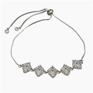 Copper Strawberry Bracelet Pave Zirconia Adjustable Platinum Plated, approx 12-60mm, 27cm length