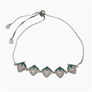 Copper Strawberry Bracelet Pave Zirconia Adjustable Platinum Plated, approx 12-60mm, 27cm length