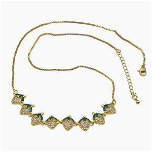 Copper Strawberry Necklace Pave Zirconia Gold Plated, approx 12-90mm, 47-53cm length