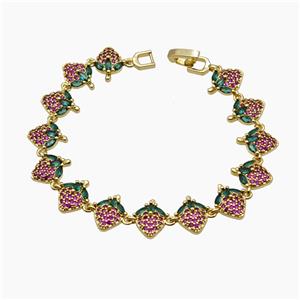 Copper Strawberry Bracelet Pave Zirconia Gold Plated, approx 12mm, 19cm length