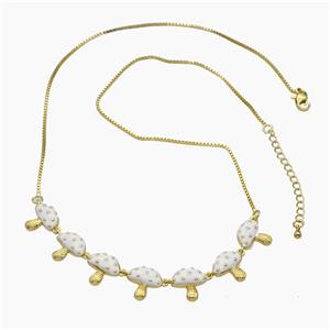 Copper Mushroom Necklace White Enamel Gold Plated, approx 13-90mm, 47-53cm length