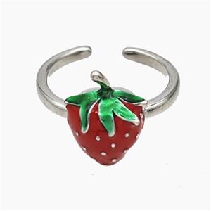 Copper Strawberry Rings Red Enamel Platinum Plated, approx 10-16mm, 18mm dia