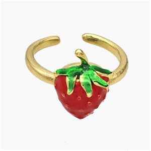 Copper Strawberry Rings Red Enamel Gold Plated, approx 10-16mm, 18mm dia