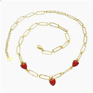 Copper Strawberry Necklace Red Enamel Gold Plated, approx 8-10mm, 6-15mm, 48-53cm length