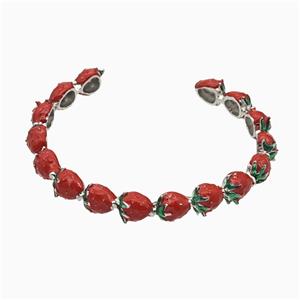 Copper Strawberry Bangle Red Enamel Platinum Plated, approx 8-10mm, 55-60mm dia