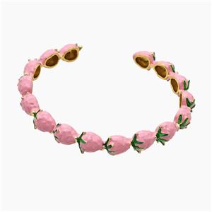 Copper Strawberry Bangle Pink Enamel Gold Plated, approx 8-10mm, 55-60mm dia