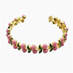 Copper Cherry Bangle Pink Enamel Gold Plated, approx 10-12mm, 55-60mm dia