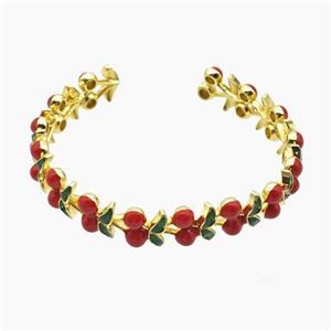 Copper Cherry Bangle Red Enamel Gold Plated, approx 10-12mm, 55-60mm dia