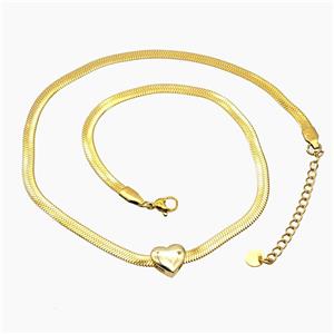 Stainless Steel Necklace Chain With Heart Gold Plated, approx 11mm, 4mm, 45cm length