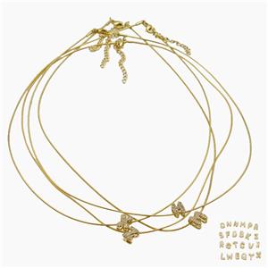 Copper Wire Necklace With Letters Pave Zirconia Gold Plated Mixed, approx 6-8mm, 44-49cm length