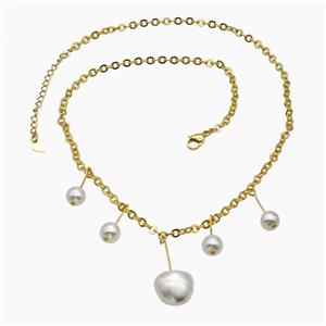 Copper Necklace With White Pearlized Resin Gold Plated, approx 7mm, 15mm, 43-48cm length