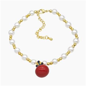 Copper Bracelet With Pearlized Resin Stretchy Gold Plated, approx 12-16mm, 6mm, 16-23cm length