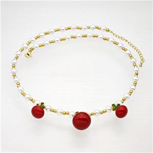 Copper Necklace With Pearlized Resin Stretchy Gold Plated, approx 12-18mm, 6mm, 40-45cm length