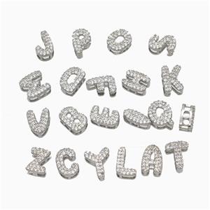 Copper Letters Beads Pave Zirconia Platinum Plated Mix Alphabet, approx 6-8mm