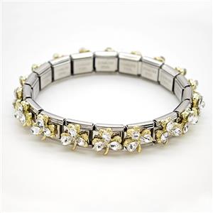 Raw Stainless Steel Module Bracelet Pave Resin Crystal Glass Clover, approx 9-10mm, 17cm length