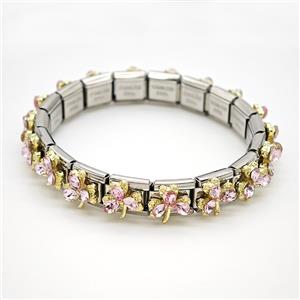 Raw Stainless Steel Module Bracelet Pave Resin Crystal Glass Clover, approx 9-10mm, 17cm length