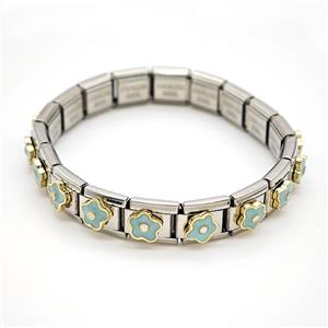 Raw Stainless Steel Module Bracelet Pave Resin Flower, approx 9-10mm, 17cm length