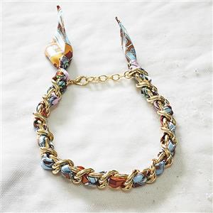 Polyester Fabric Alloy Necklace Chain, approx 18mm, 45cm length