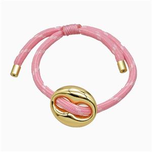 Pink Nylon Bracelet With Copper Pignose Adjustable, approx 22-28mm, 5mm