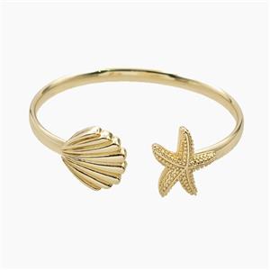 Copper Open Cuff Bangles Scallop Shell Starfish 18K Gold Plated, approx 22mm, 60mm dia
