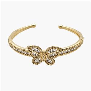 Copper Open Cuff Butterfly Bangles Pave Zirconia 18K Gold Plated, approx 18-26mm, 50-55mm dia