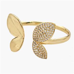 Copper Open Cuff Butterfly Bangles Pave Zirconia 18K Gold Plated, approx 20-40mm, 60mm dia