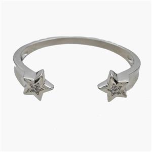 Copper Open Cuff Star Bangles Pave Zirconia Platinum Plated, approx 15mm, 50-60mm dia