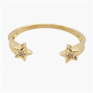 Copper Open Cuff Star Bangles Pave Zirconia 18K Gold Plated, approx 15mm, 50-60mm dia