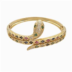 Copper Snake Bangles Pave Zirconia 18K Gold Plated, approx 4-10-30mm, 55mm dia