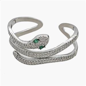 Copper Open Cuff Snake Bangles Pave Zirconia Platinum Plated, approx 6-11-30mm, 50-55mm dia