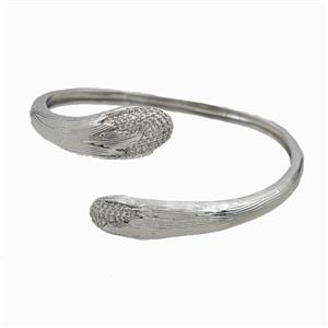 Copper Open Cuff Snake Bangles Pave Zirconia Platinum Plated, approx 12-25mm, 50-60mm dia