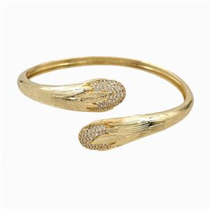 Copper Open Cuff Snake Bangles Pave Zirconia 18K Gold Plated, approx 12-25mm, 50-60mm dia
