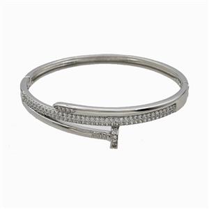 Copper Bangles Pave Zirconia Platinum Plated, approx 6-14mm, 50-55mm dia