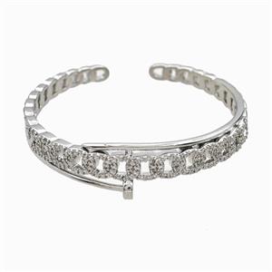 Copper Open Cuff Bangles Pave Zirconia Platinum Plated, approx 8mm, 50mm dia