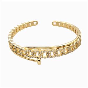 Copper Open Cuff Bangles Pave Zirconia 18K Gold Plated, approx 8mm, 50mm dia