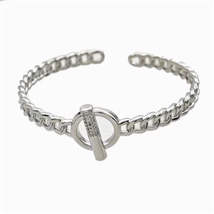 Copper Open Cuff Bangles Pave Zirconia Platinum Plated, approx 6-17mm, 60mm dia