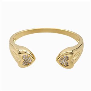 Copper Open Cuff Heart Bangles Pave Zirconia 18K Gold Plated, approx 16mm, 55mm dia