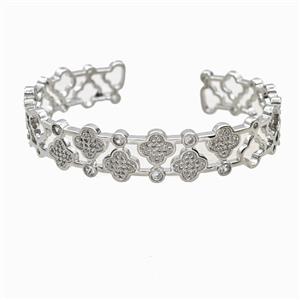 Copper Clover Bangle Pave Zirconia Platinum Plated, approx 13mm, 50-60mm dia