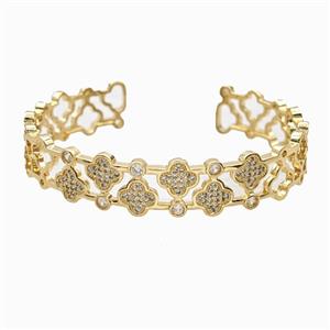 Copper Clover Bangle Pave Zirconia 18K Gold Plated, approx 13mm, 50-60mm dia