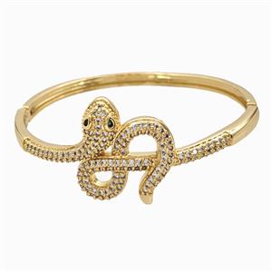 Copper Sanke Bangle Pave Zirconia 18K Gold Plated, approx 25-30mm, 50-55mm dia