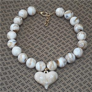 White Resin Necklace With Heart, approx 19mm, 35-45mm, 40-45cm length
