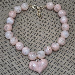 Pink Resin Necklace With Heart, approx 19mm, 35-45mm, 40-45cm length