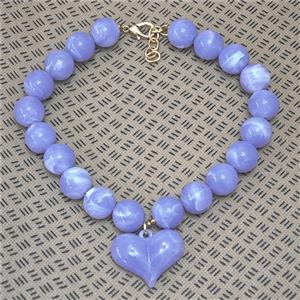 Blue Resin Necklace With Heart, approx 19mm, 35-45mm, 40-45cm length