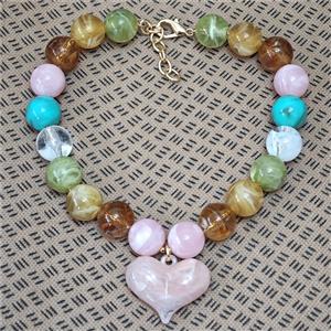 Resin Necklace With Heart Multicolor, approx 19mm, 35-45mm, 40-45cm length