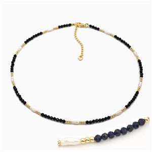 Blue Sandstone And Pearl Necklaces Adjustable, approx 3-4mm, 40-45cm length